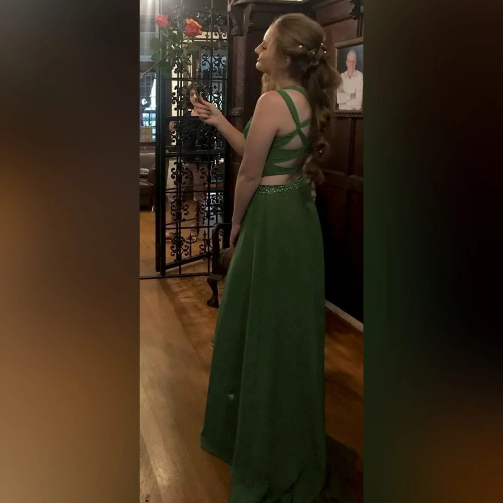 Dark olive hotsell green prom dress