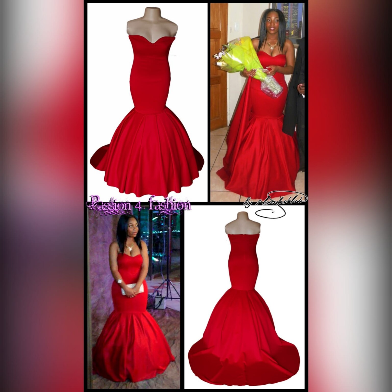 Bright Red Boobtube Mermaid Prom Dress Marisela Veludo Fashion Designer 