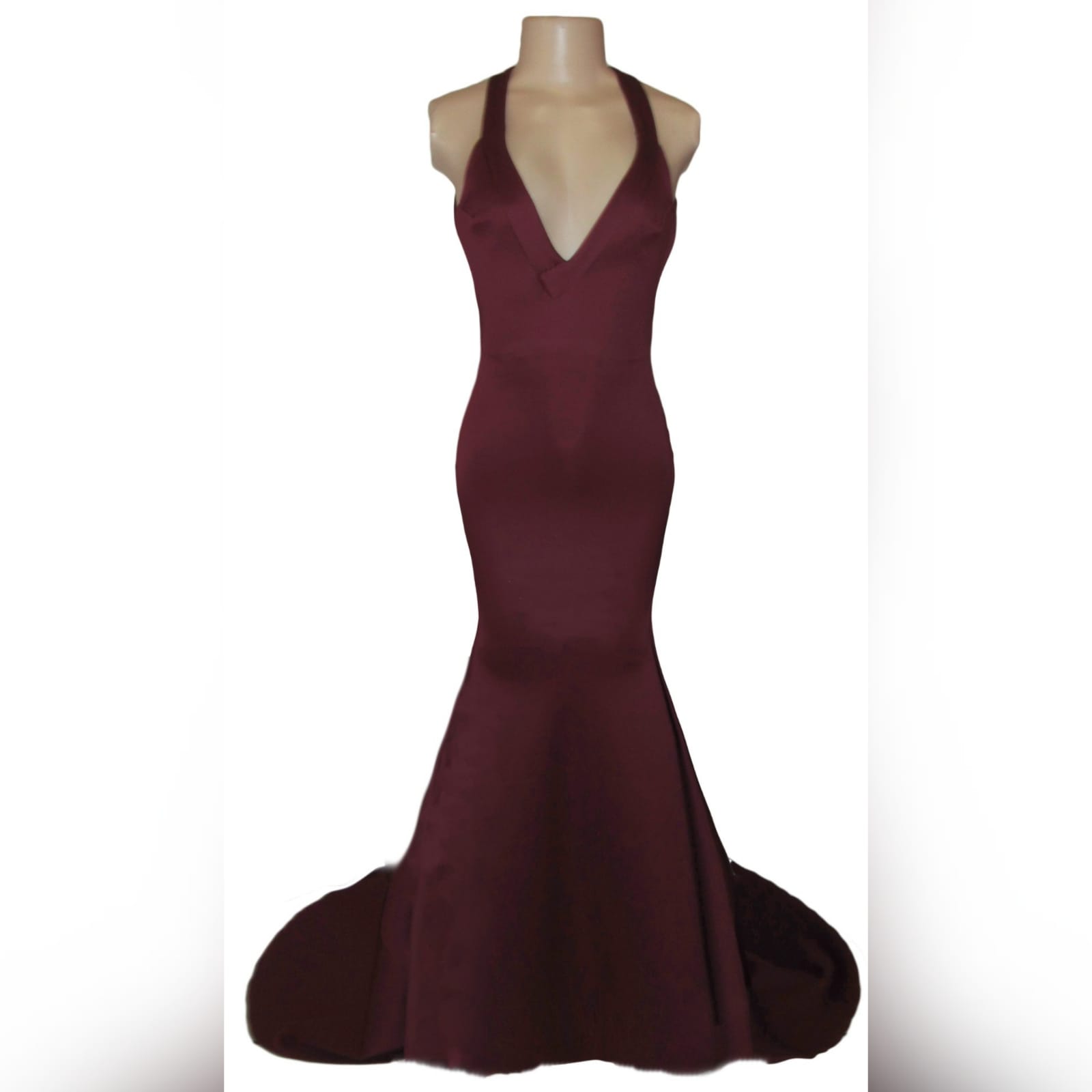 Burgundy soft mermaid sexy matric dress 6 burgundy soft mermaid sexy matric dress with a v neckline, low naked back and a train.