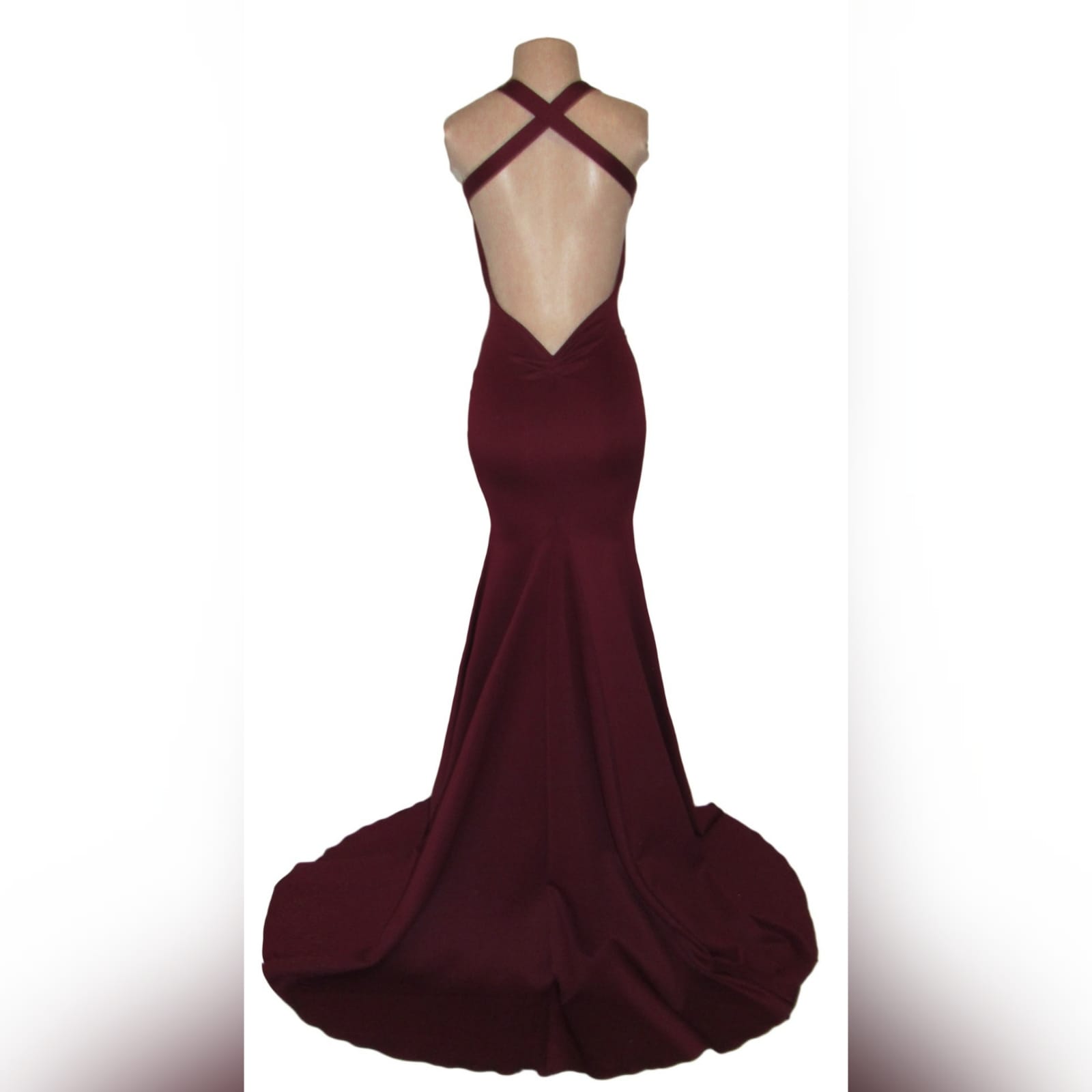 Burgundy soft mermaid sexy matric dress 3 burgundy soft mermaid sexy matric dress with a v neckline, low naked back and a train.