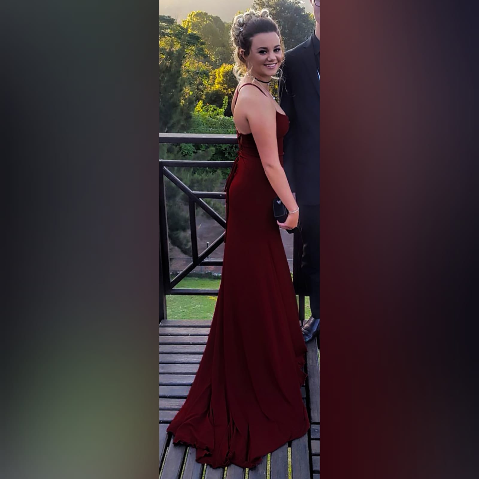 Maroon lace-up back long simple matric dance dress 2 maroon lace-up back long simple matric dance dress with thin shoulder straps, high slit and a small train. Lace-up back to adjust the fit.