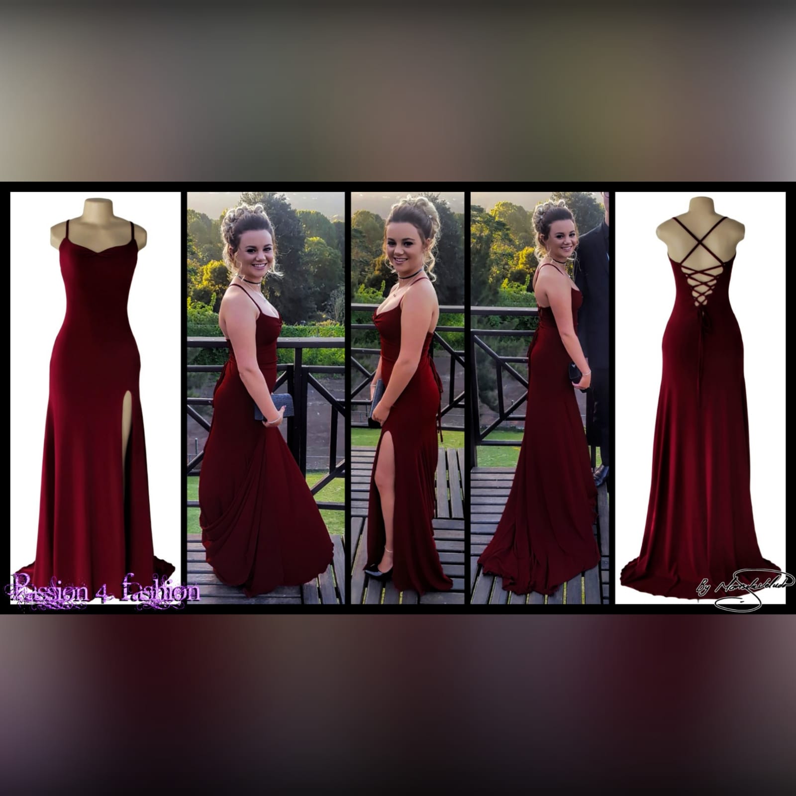 Maroon lace-up back long simple matric dance dress 5 maroon lace-up back long simple matric dance dress with thin shoulder straps, high slit and a small train. Lace-up back to adjust the fit.