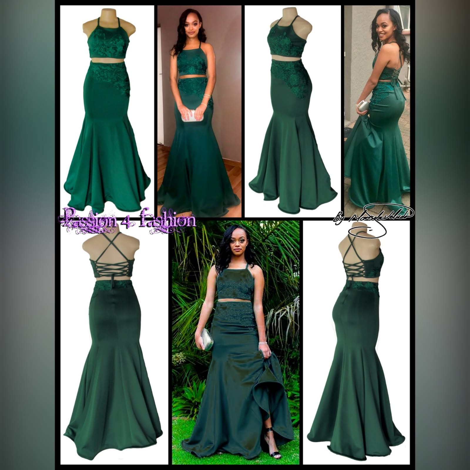 2 piece emerald green mermaid matric dance dress 7 2 piece emerald green mermaid matric dance dress. A gorgeous crop top with a lace-up open back, with a mermaid skirt. Lace detail on skirt and top for a classic touch.