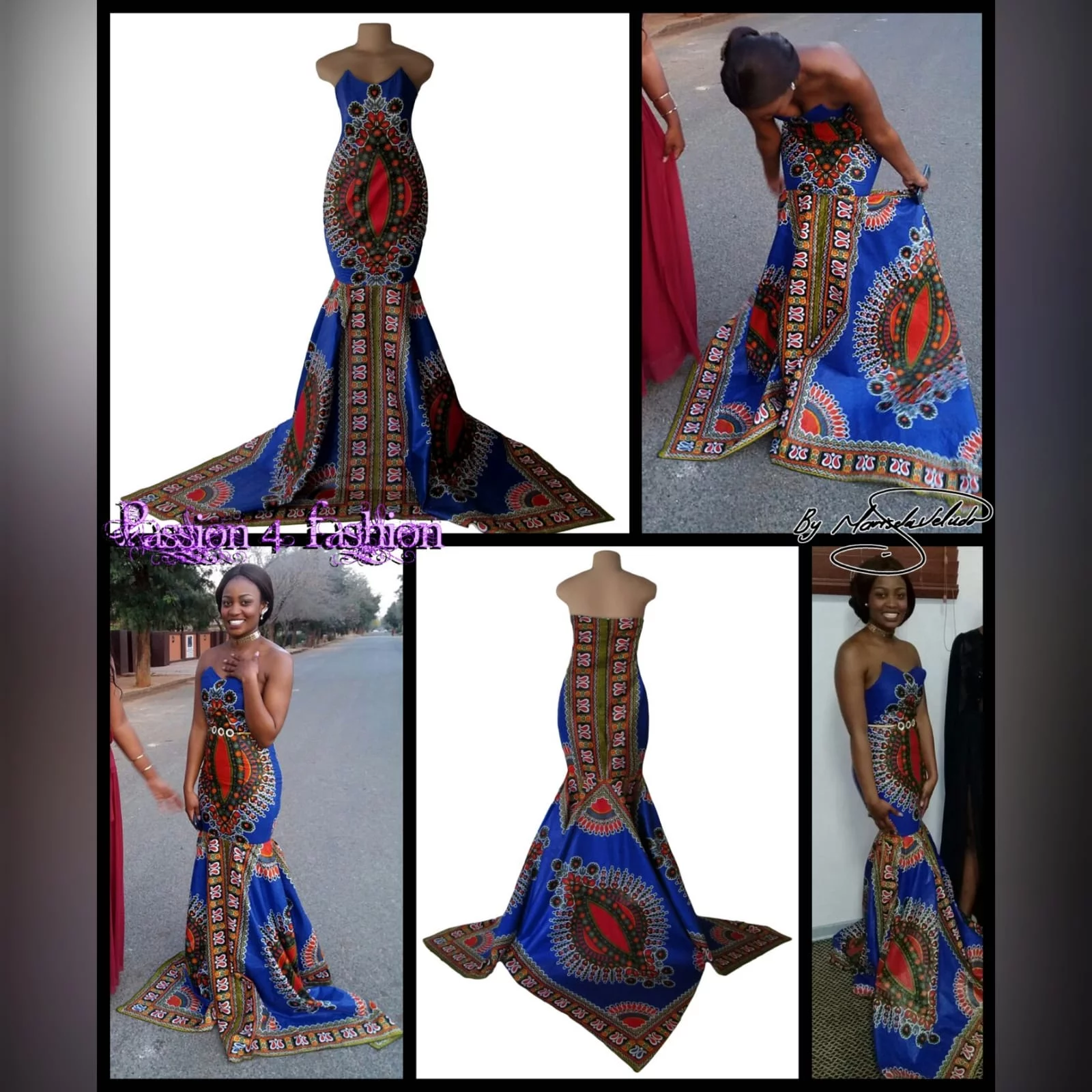 Soft mermaid formal printed dress 6 soft mermaid formal printed dress was worn for a special occasion. This mermaid dress is made with a traditional dashiki print, with a 3 point train.