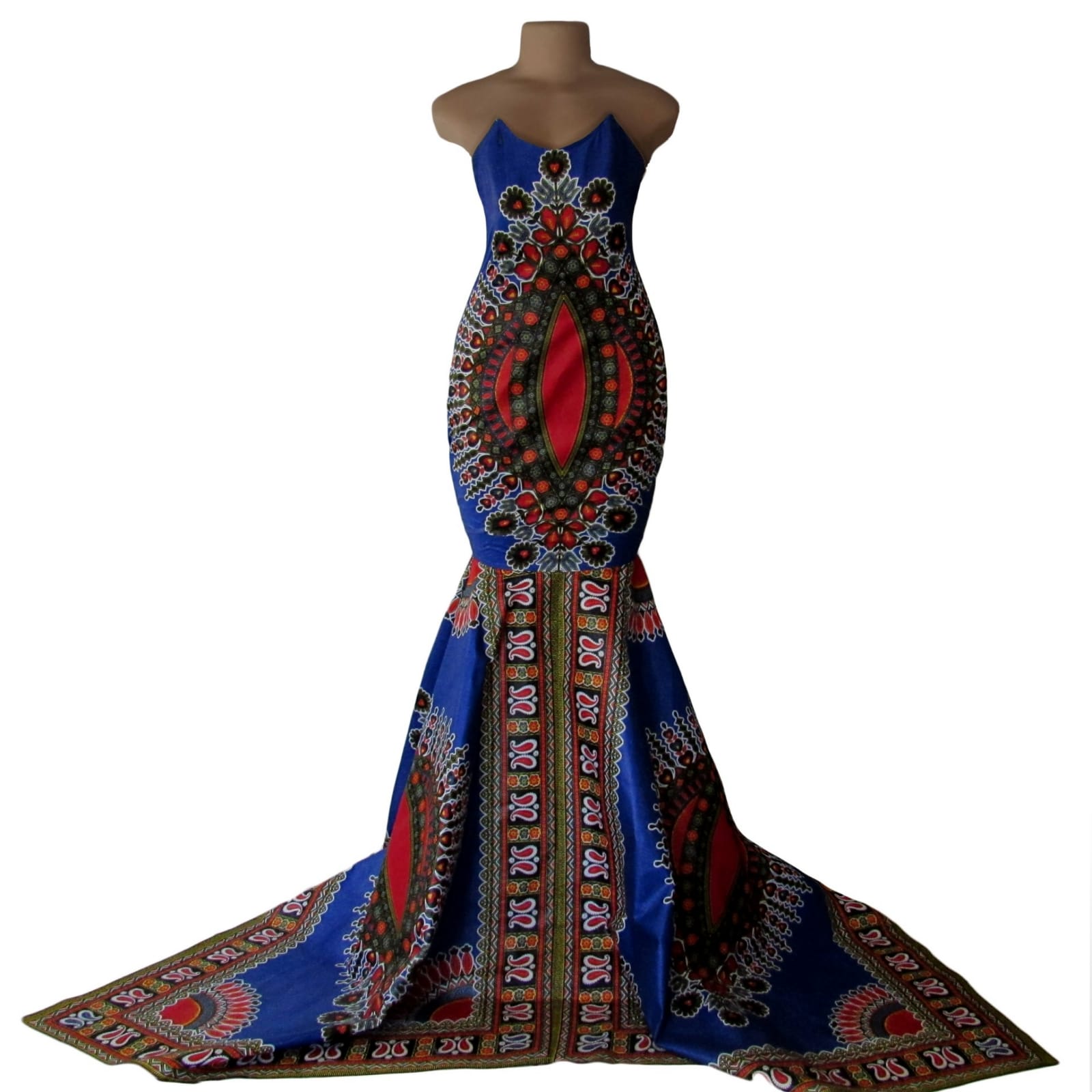 Soft mermaid formal printed dress 5 soft mermaid formal printed dress was worn for a special occasion. This mermaid dress is made with a traditional dashiki print, with a 3 point train.