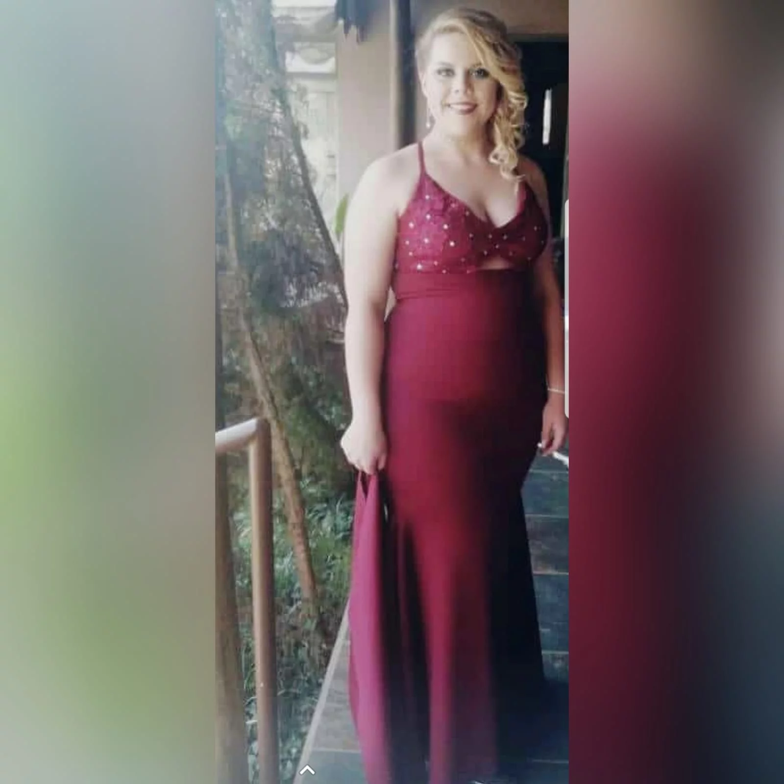 Burgundy soft mermaid plus size prom dress 6 burgundy soft mermaid plus size prom dress. Bodice detailed with lace and silver beads, small triangle opening on the waist with waistband finish. Open laceup back and a train.