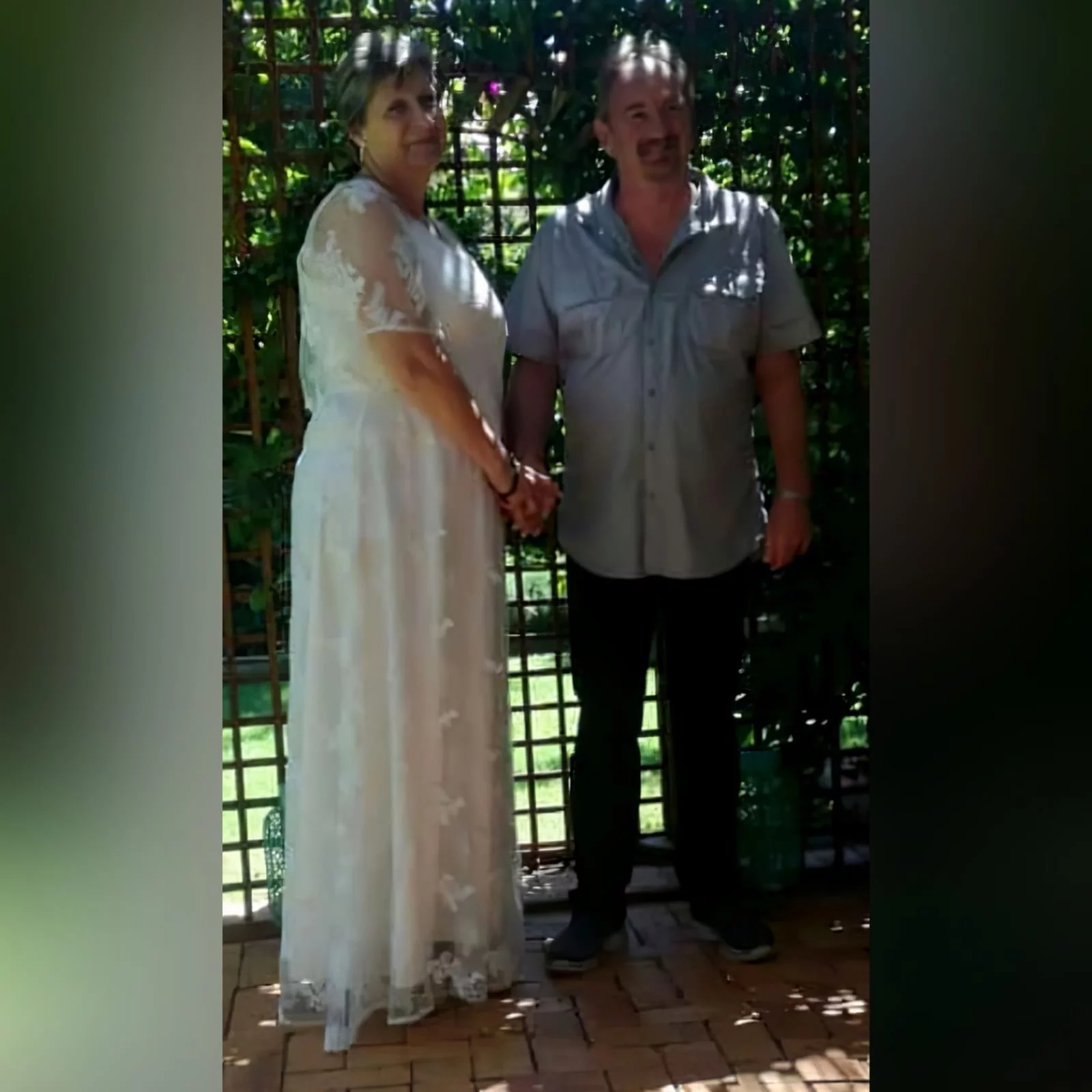 Simple elegant off white fully lace wedding dress 4 wedding dress designed and made for my client in south africa johannesburg. A simple elegant off white fully lace wedding dress. With a v neckline and wide sheer bell sleeves.