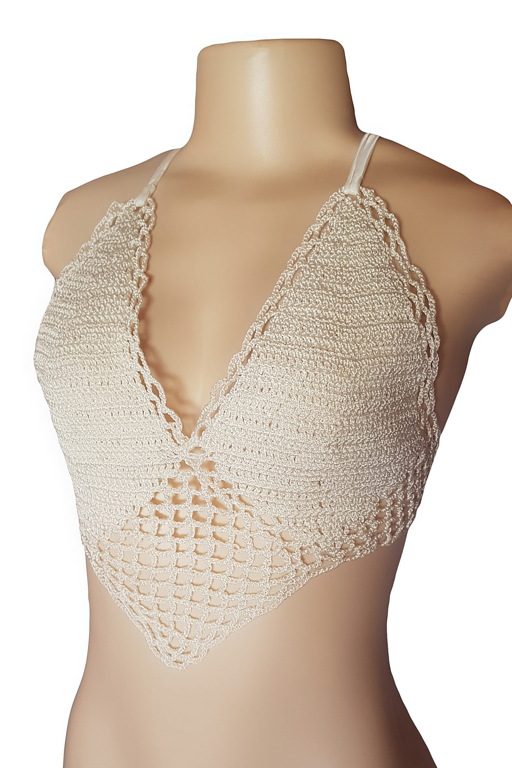 Pearl crochet sexy crop top, with open back 8 this crochet top was created with attention to detail. Handmade top in order to create a unique one of a kind clothing item. It is perfect for several sizes as you can tie-up the back looser or tighter for a perfect fit. A great crochet top with a slight shine inspired by the warm sun of spring. Great as a casual top or with smart pants or a skirt, accessories and shoes for a more smart casual occasion