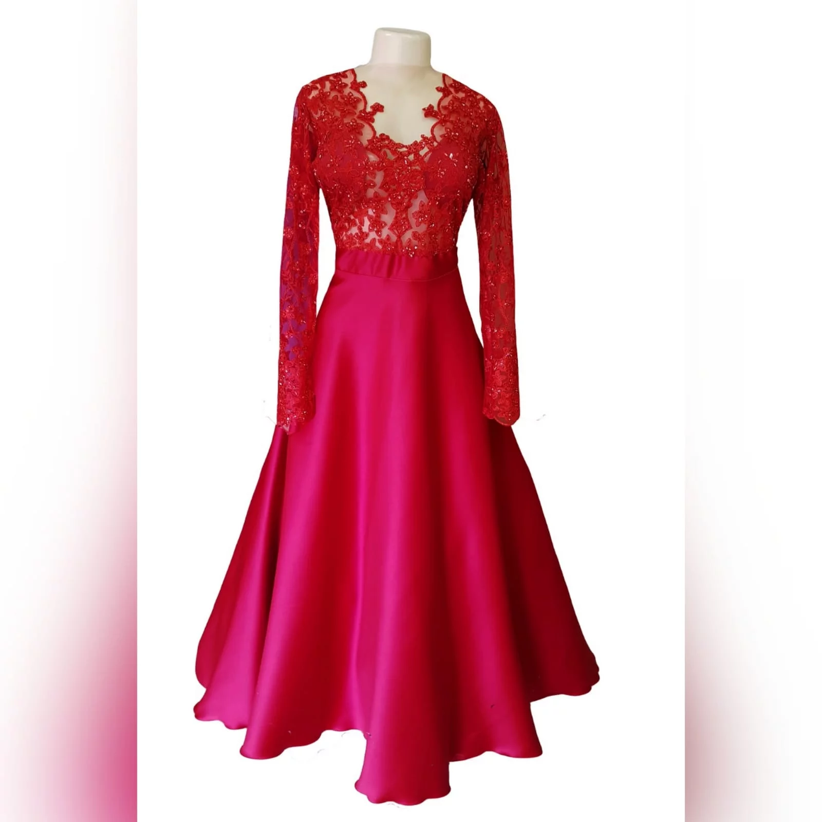 Classic red lace and satin matric farewell dress 10 <blockquote>"don't compromise yourself. You're all you've got. " janis joplin</blockquote> a classic red lace and satin prom dress created for my client's special occasion. With a sheer lace and sleeves bodice with a touch of shine, and a row of buttons to finish off the sensual back design.